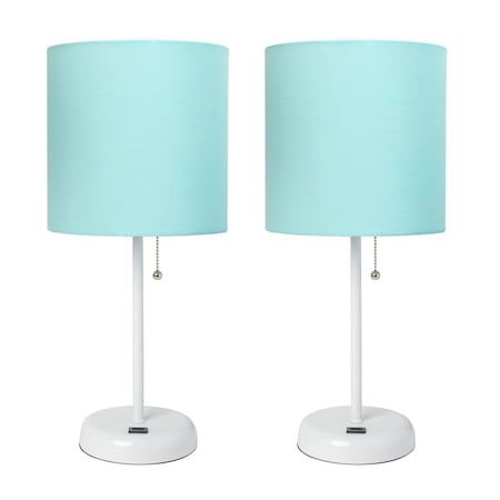 Diamond Sparkle White Stick Lamp with USB Charging Port & Fabric Shade Set, Aqua, 2PK DI2519984